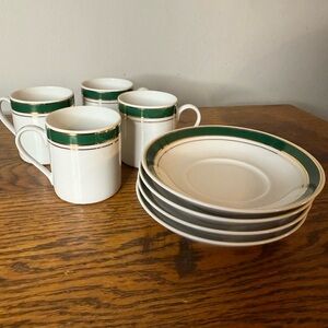 Vintage Crown Porcelain Espresso Cup and Saucer - Made in Thailand - Set of 4